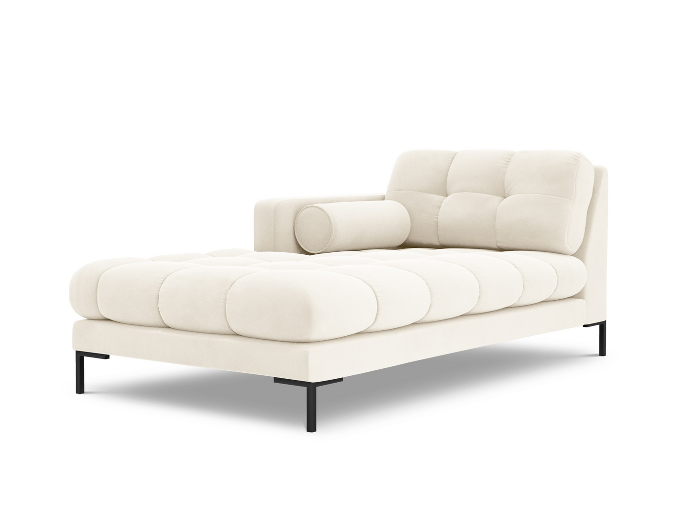 Cosmopolitan Design venstrevendt fløyelssjeselong, "Bali", 1-seter, 102 × 185 × 75 cm, Bluvel, svarte metallben