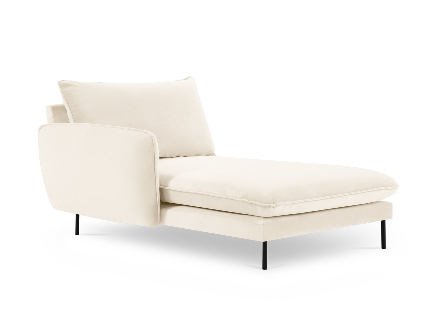Cosmopolitan Design venstrevendt fløyelssjeselong, "Vienna", 1-seter, 110 × 170 × 95 cm, Bluvel, svarte metallben