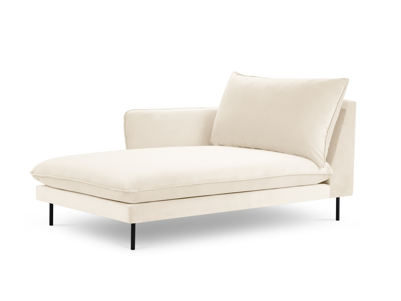 Cosmopolitan Design venstrevendt fløyelssjeselong, "Vienna", 1-seter, 110 × 170 × 95 cm, Bluvel, svarte metallben