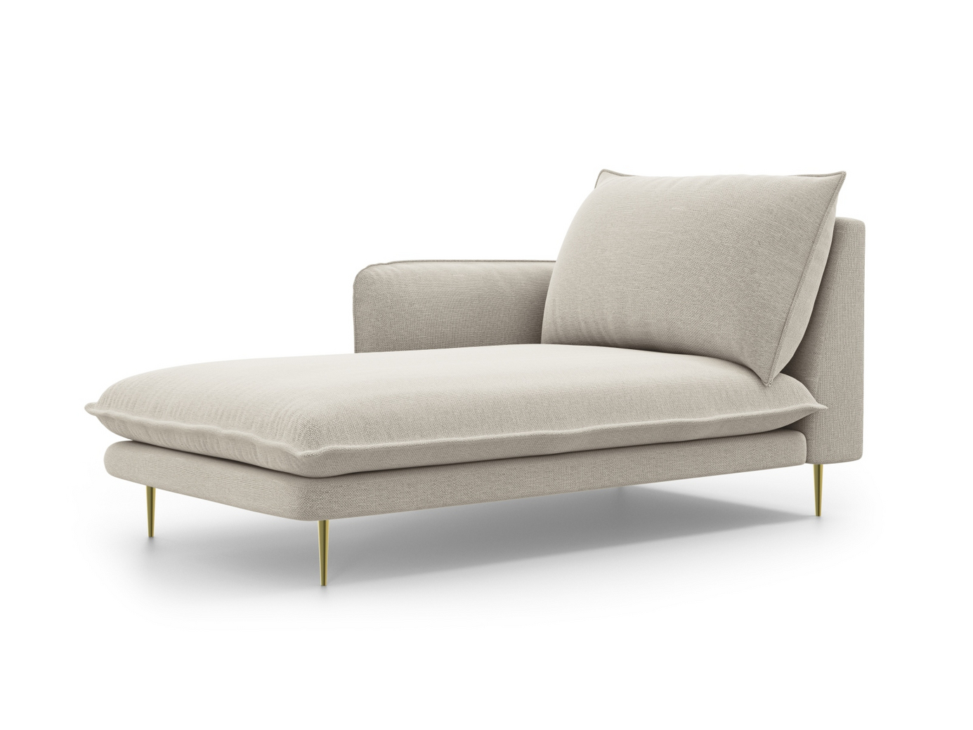 Cosmopolitan Design venstrevendt sjeselong, "Vienna", 1-seter, 110 × 170 × 95 cm, Positano, gullfargede metallben