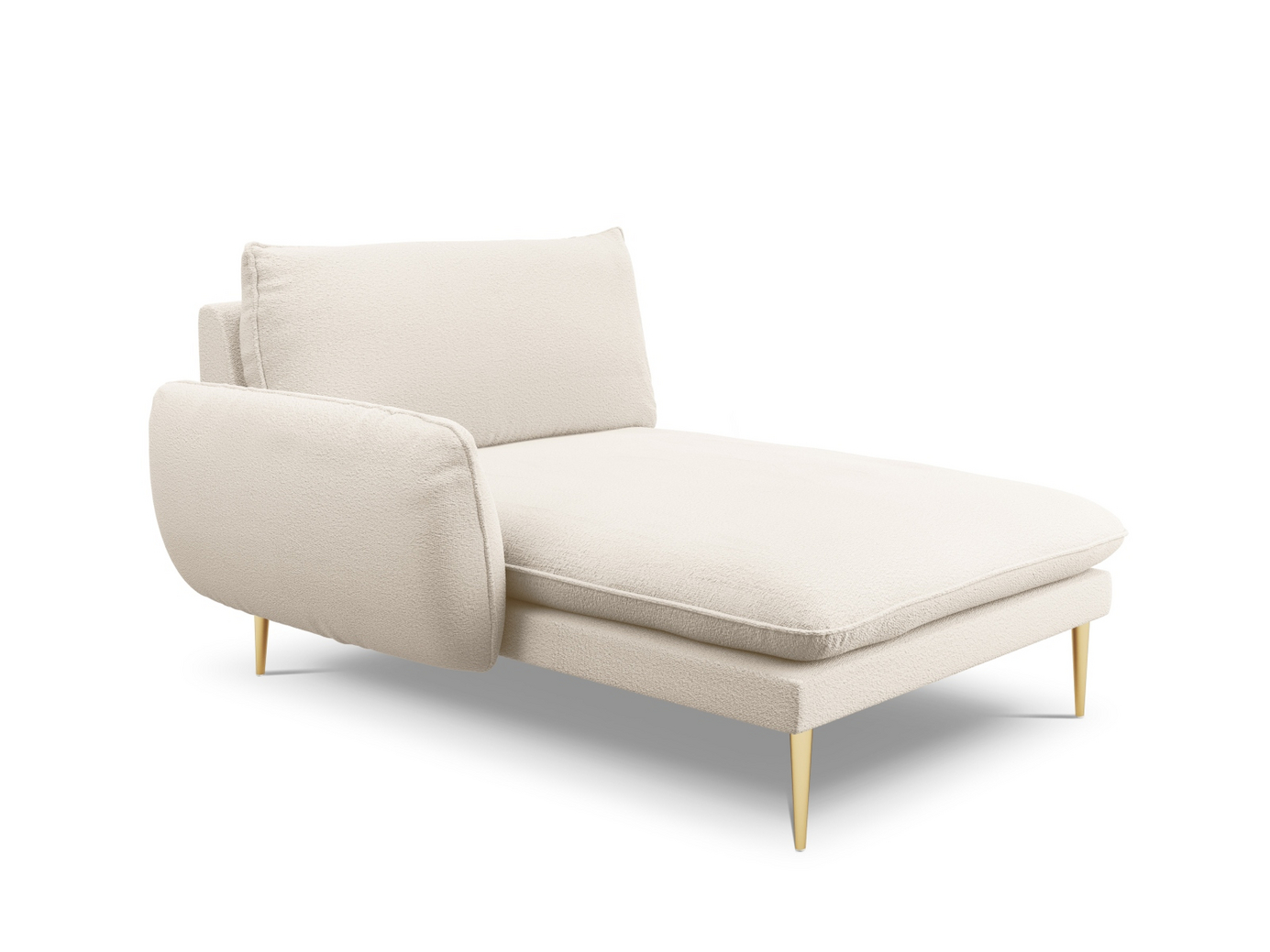 Cosmopolitan Design venstrevendt bouclé-sjeselong, "Vienna", 1-seter, 110 × 170 × 95 cm, Ascot, gullfargede metallben