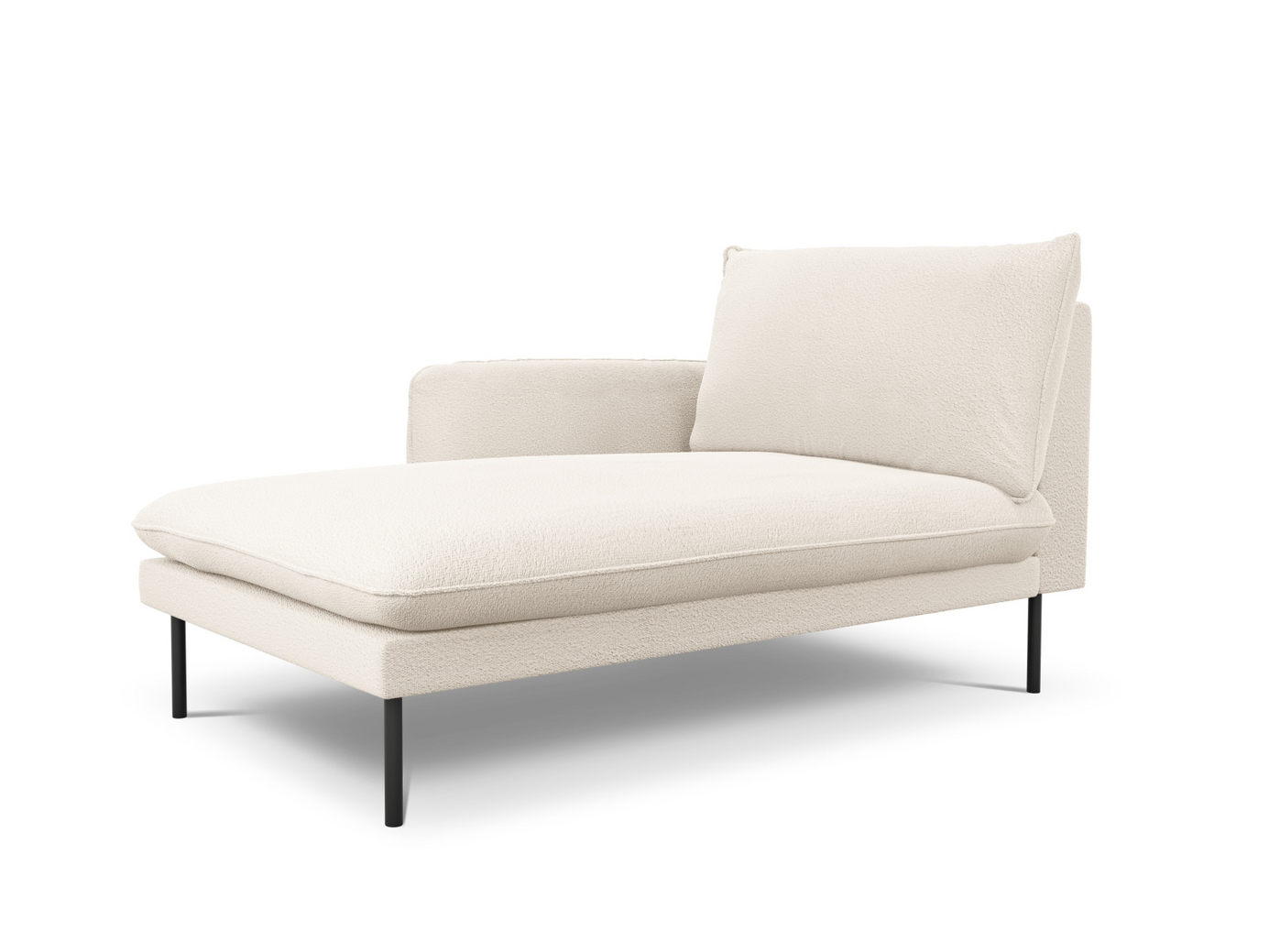 Cosmopolitan Design venstrevendt bouclé-sjeselong, "Vienna", 1-seter, 110 × 170 × 95 cm, Ascot, svarte metallben