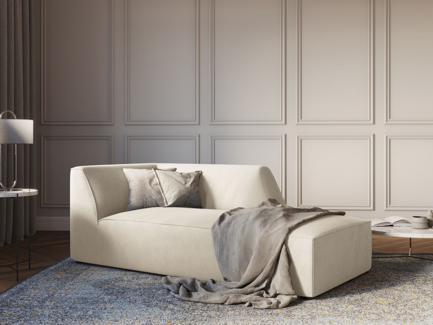 Cosmopolitan Design høyrevendt sjeselong, "Siena", 1-seter, 93 × 181 × 69 cm, Scala, svarte plastben