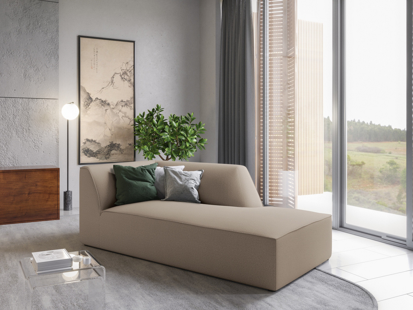 Cosmopolitan Design høyrevendt sjeselong, "Siena", 1-seter, 93 × 181 × 69 cm, Ottawa, svarte plastben