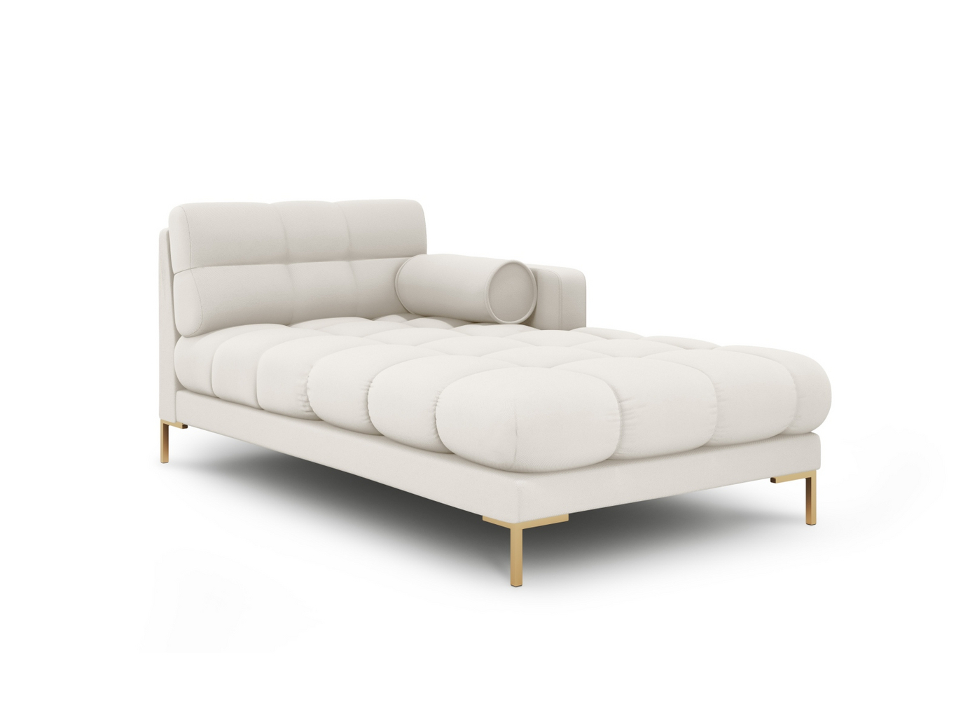 Cosmopolitan Design høyrevendt sjeselong, "Bali", 1-seter, 102 × 185 × 75 cm, Neve, gullfargede metallben