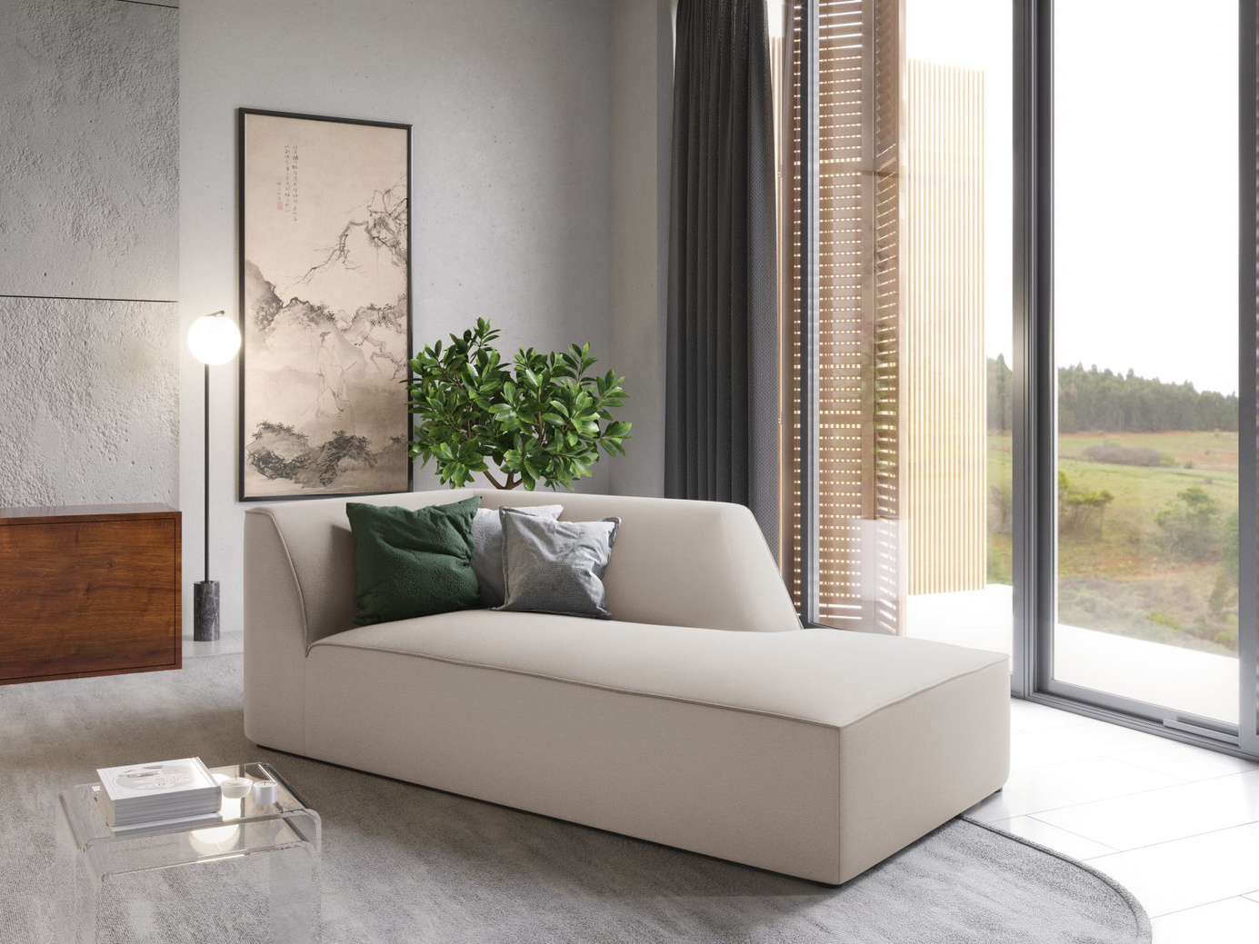 Cosmopolitan Design høyrevendt fløyelssjeselong, "Siena", 1-seter, 93 × 181 × 69 cm, Salvador, svarte plastben