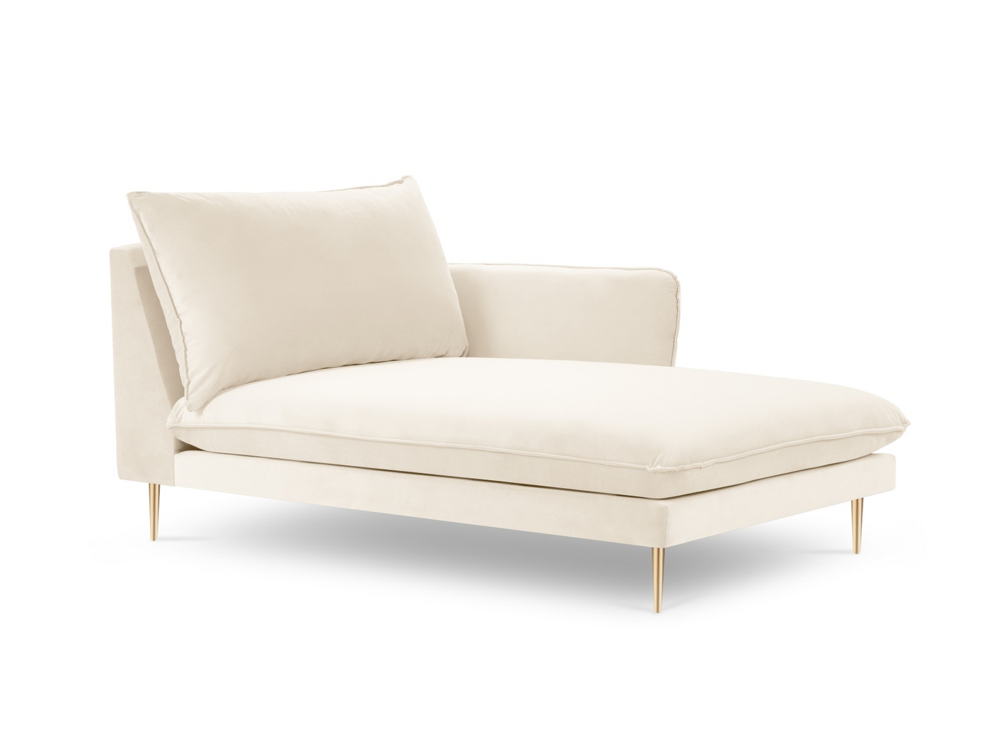 Cosmopolitan Design høyrevendt fløyelssjeselong, "Vienna", 1-seter, 110 × 170 × 95 cm, Bluvel, gullfargede metallben