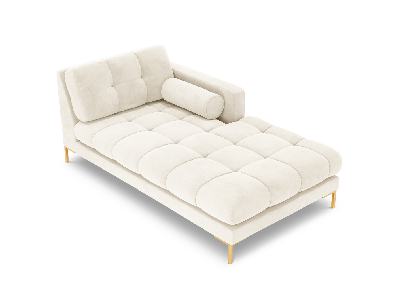 Cosmopolitan Design høyrevendt fløyelssjeselong, "Bali", 1-seter, 102 × 185 × 75 cm, Bluvel, gullfargede metallben