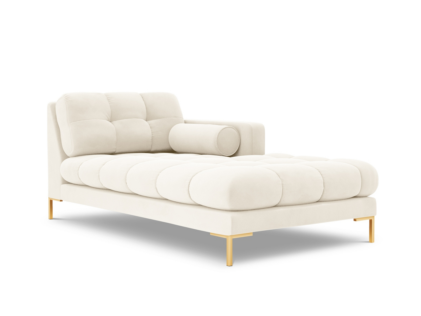 Cosmopolitan Design høyrevendt fløyelssjeselong, "Bali", 1-seter, 102 × 185 × 75 cm, Bluvel, gullfargede metallben