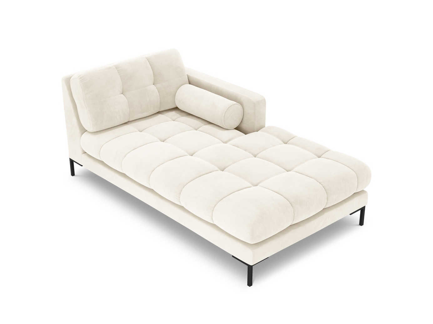 Cosmopolitan Design høyrevendt fløyelssjeselong, "Bali", 1-seter, 102 × 185 × 75 cm, Bluvel, svarte metallben