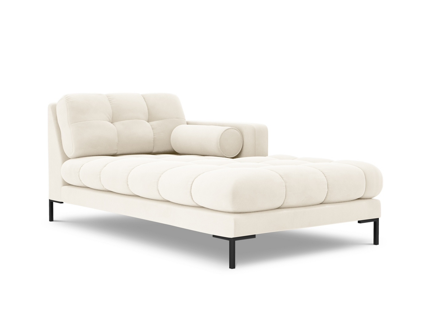 Cosmopolitan Design høyrevendt fløyelssjeselong, "Bali", 1-seter, 102 × 185 × 75 cm, Bluvel, svarte metallben