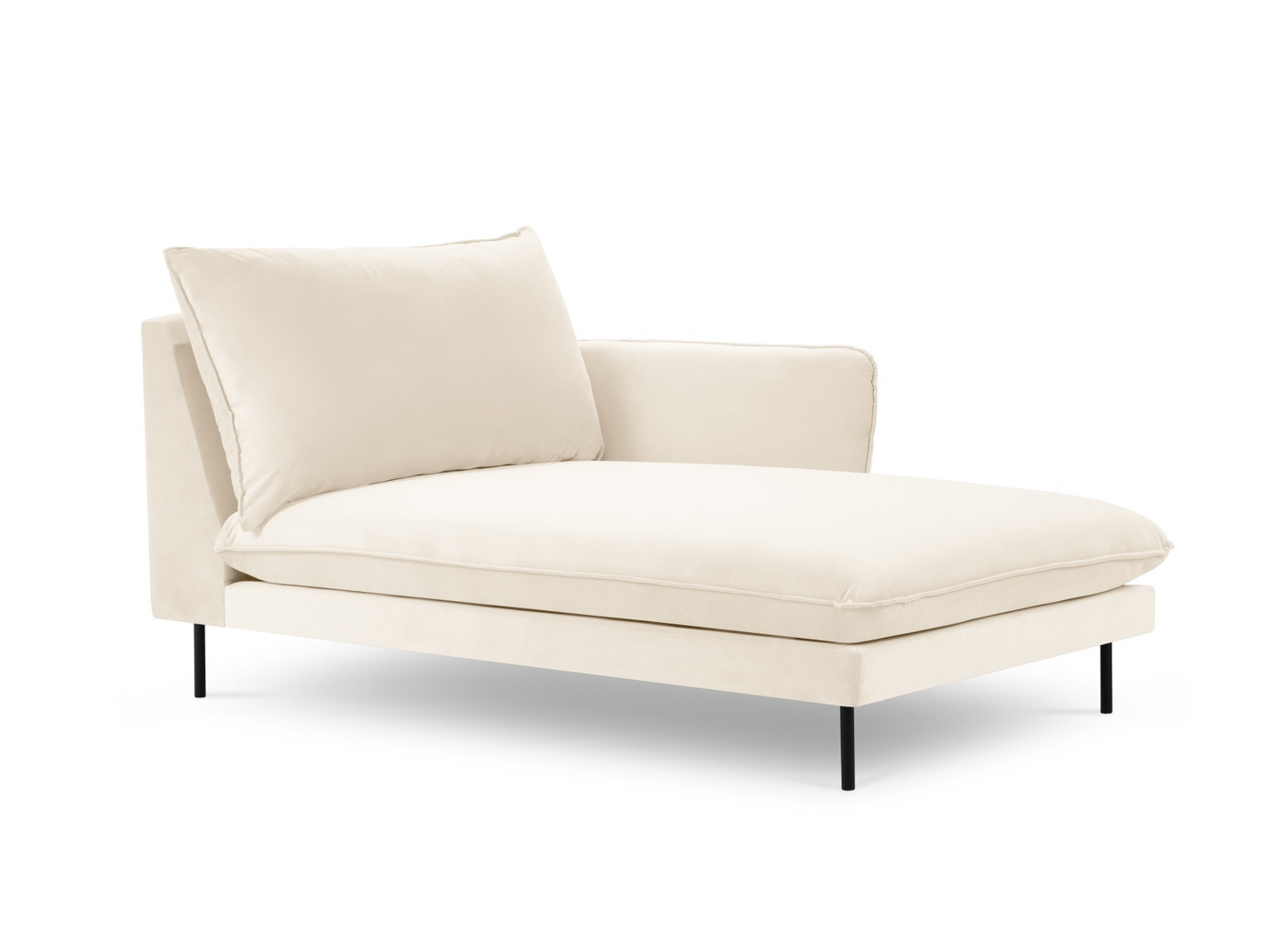 Cosmopolitan Design høyrevendt fløyelssjeselong, "Vienna", 1-seter, 110 × 170 × 95 cm, Bluvel, svarte metallben