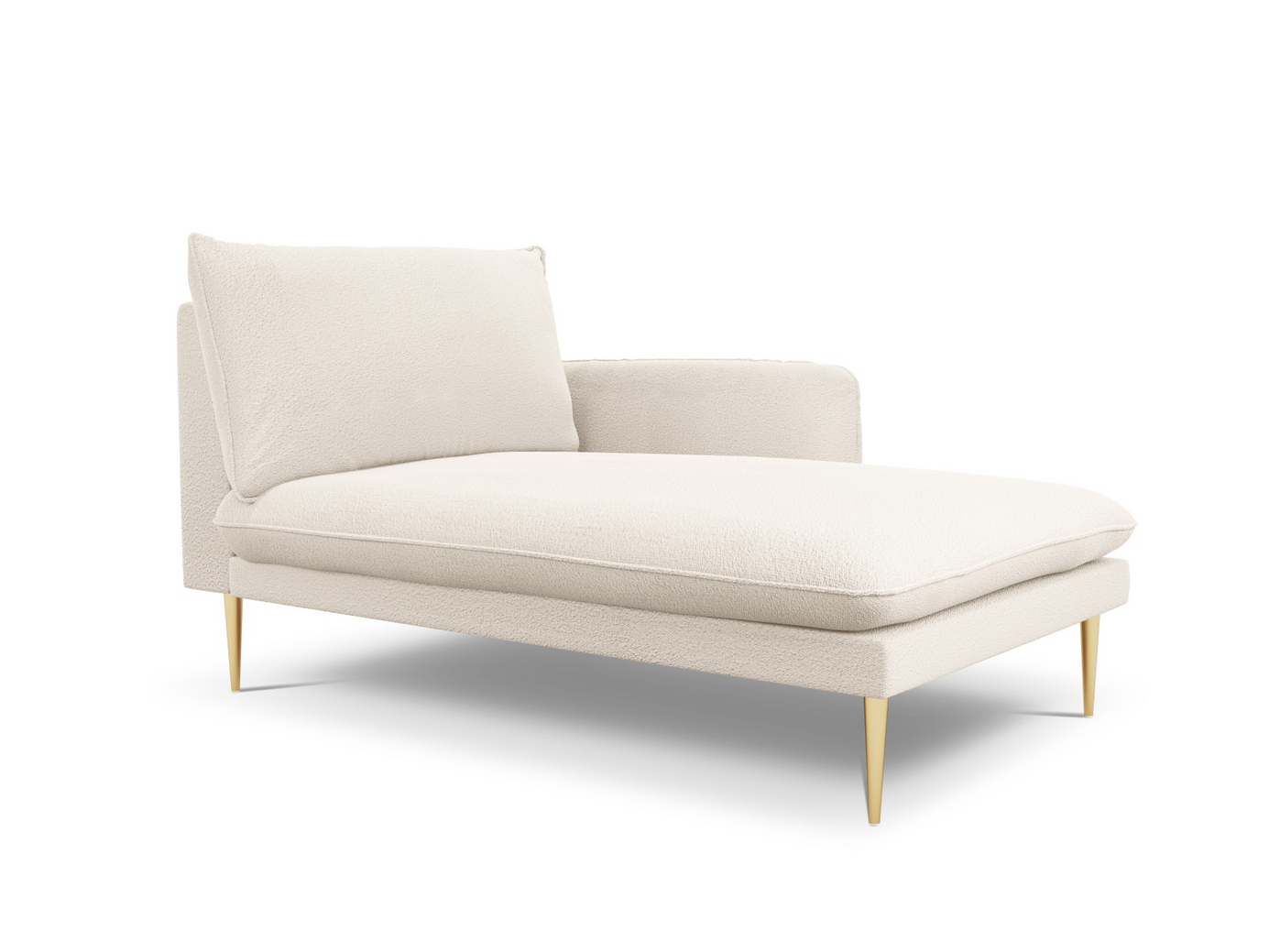Cosmopolitan Design høyrevendt bouclé-sjeselong, "Vienna", 1-seter, 110 × 170 × 95 cm, Ascot, gullfargede metallben