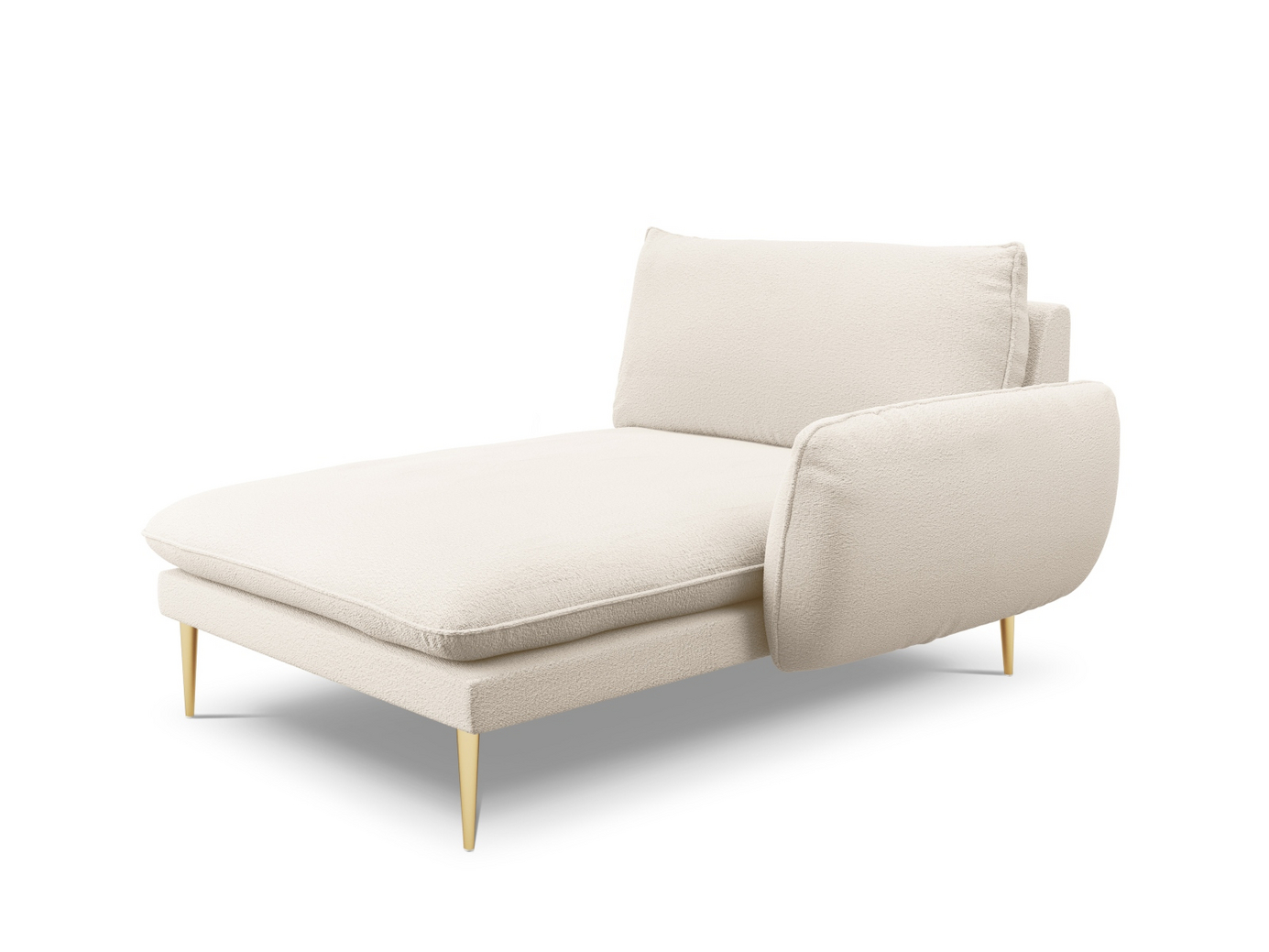Cosmopolitan Design høyrevendt bouclé-sjeselong, "Vienna", 1-seter, 110 × 170 × 95 cm, Ascot, gullfargede metallben