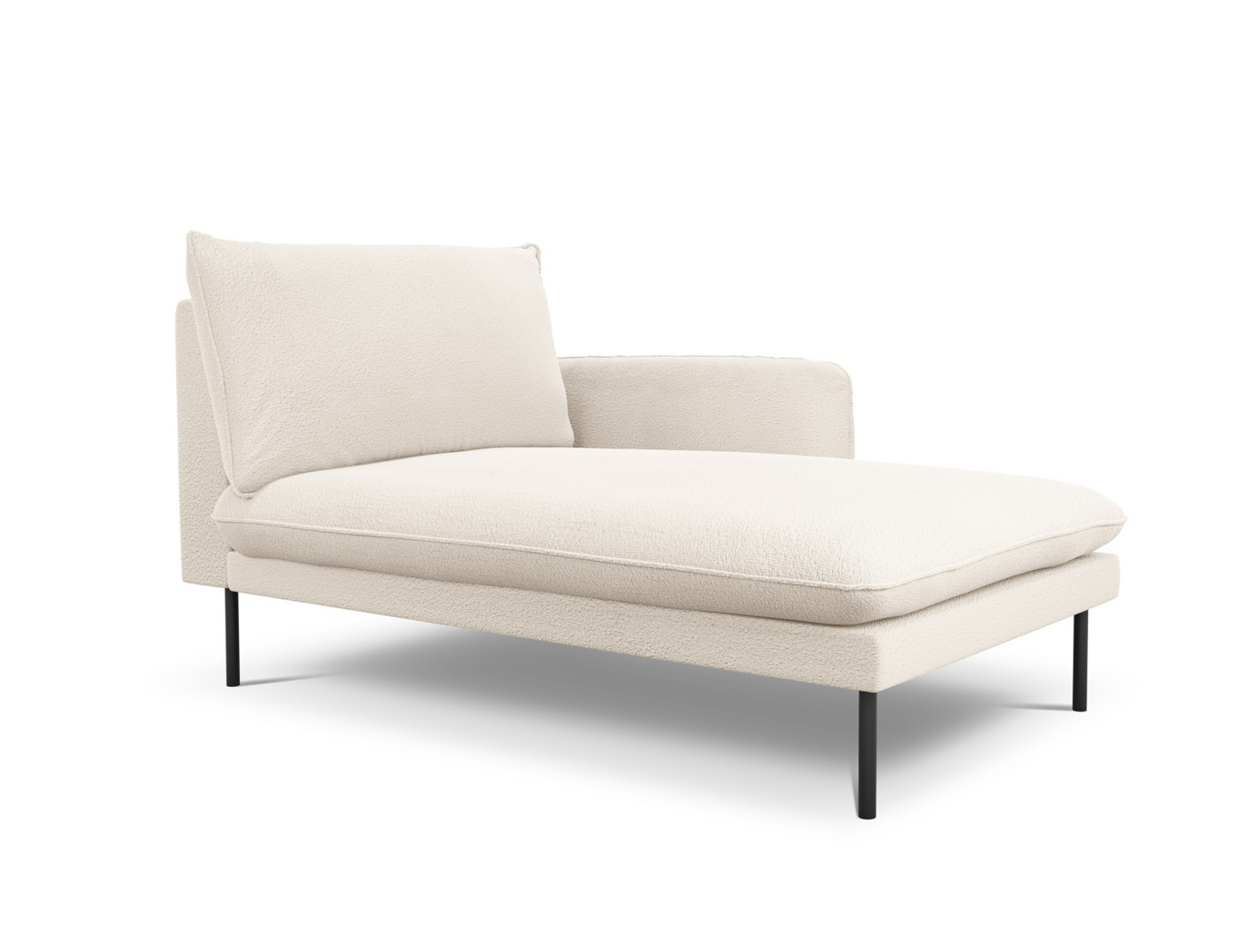 Cosmopolitan Design høyrevendt bouclé-sjeselong, "Vienna", 1-seter, 110 × 170 × 95 cm, Ascot, svarte metallben