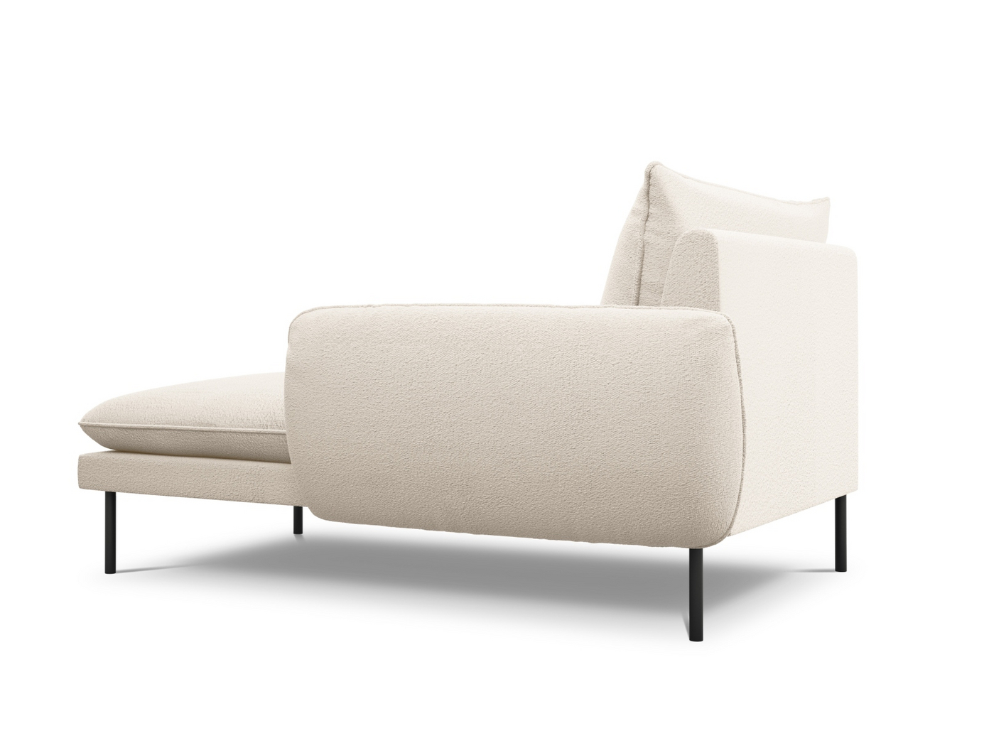 Cosmopolitan Design høyrevendt bouclé-sjeselong, "Vienna", 1-seter, 110 × 170 × 95 cm, Ascot, svarte metallben
