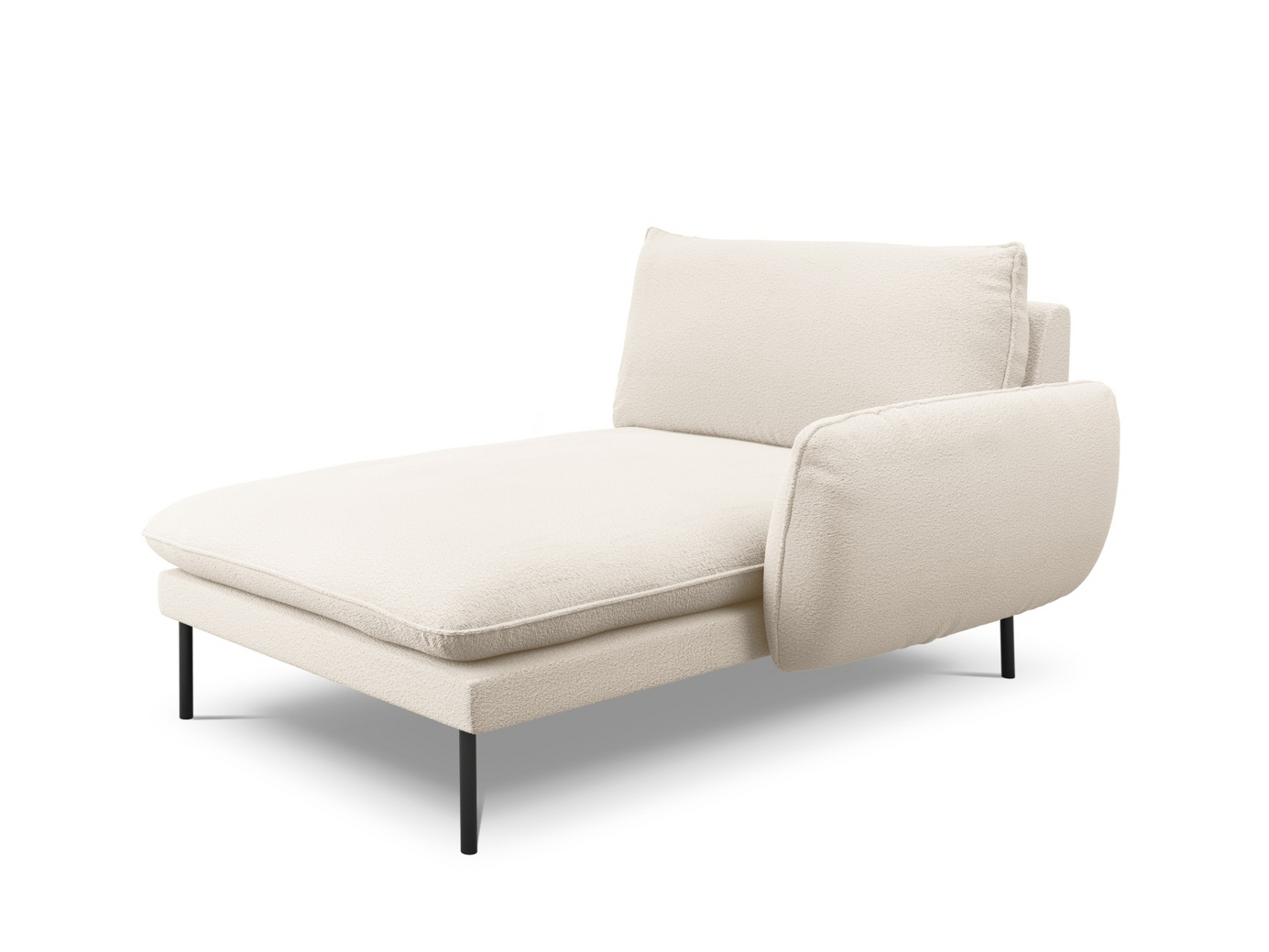 Cosmopolitan Design høyrevendt bouclé-sjeselong, "Vienna", 1-seter, 110 × 170 × 95 cm, Ascot, svarte metallben