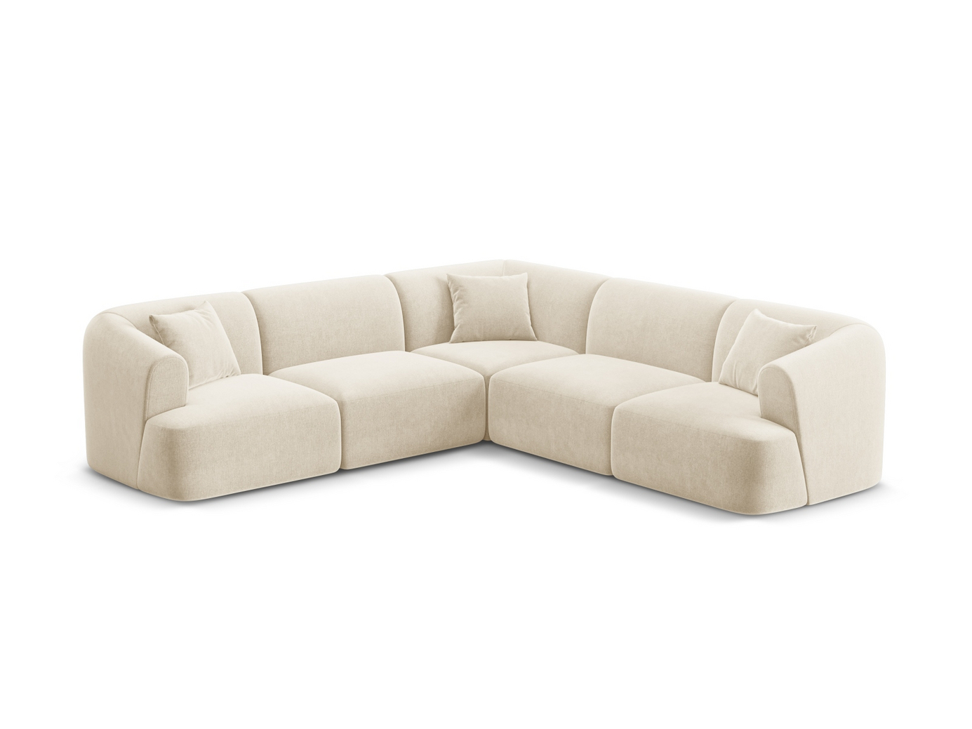 Cosmopolitan Design symmetrisk fløyelsmodulhjørnesofa, "Campi", 6-seter, 255 × 255 × 70 cm, Vogue, svarte plastben