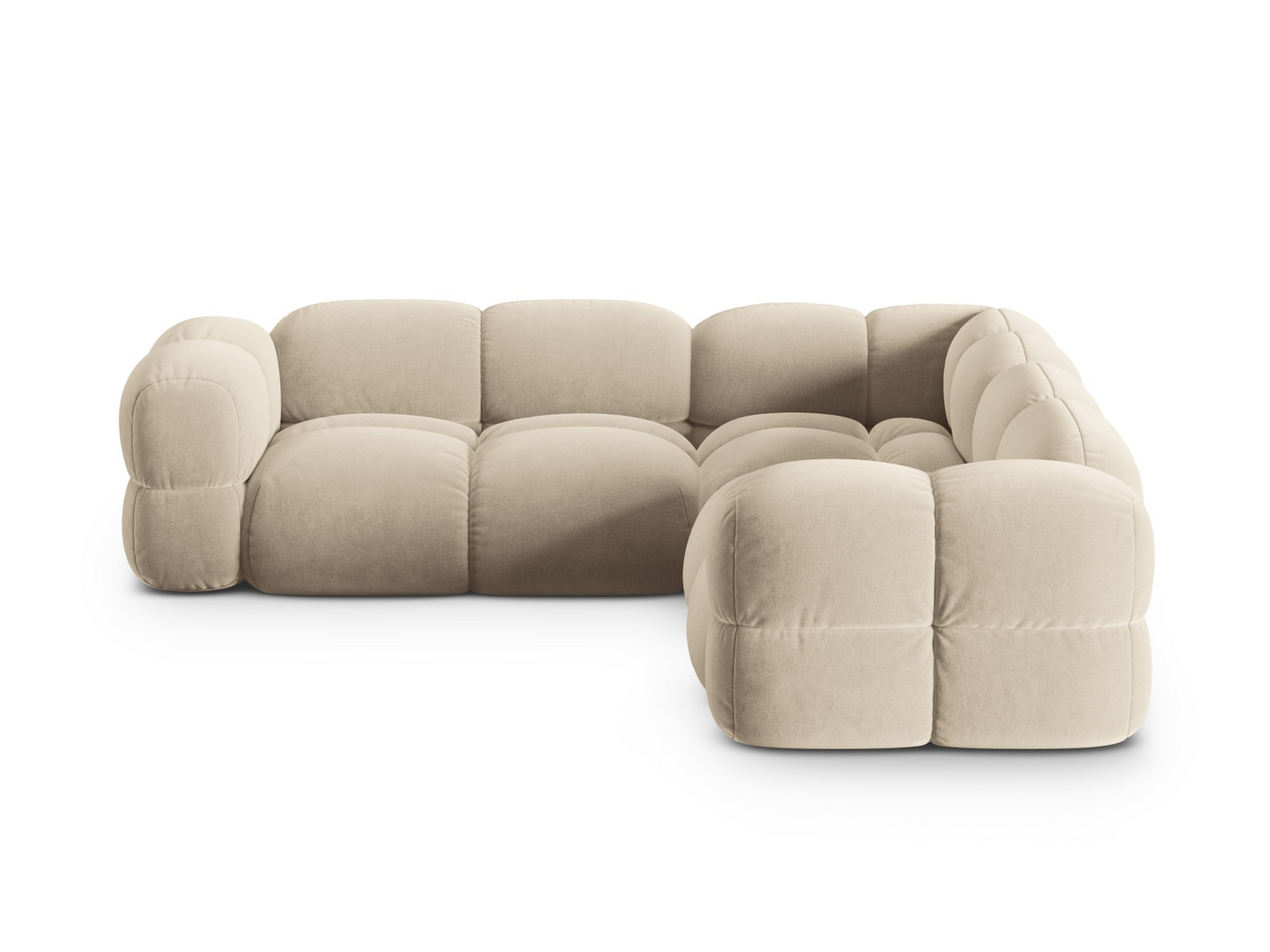 Cosmopolitan Design symmetrisk fløyelshjørnesofa, "Loretto", 4-seter, 250 × 250 × 68 cm, Vogue, svarte plastben
