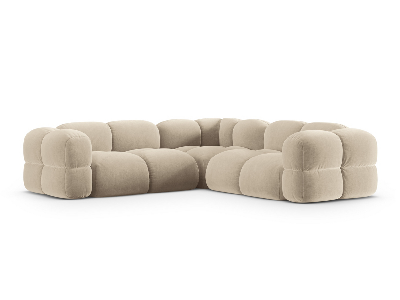 Cosmopolitan Design symmetrisk fløyelshjørnesofa, "Loretto", 4-seter, 250 × 250 × 68 cm, Vogue, svarte plastben