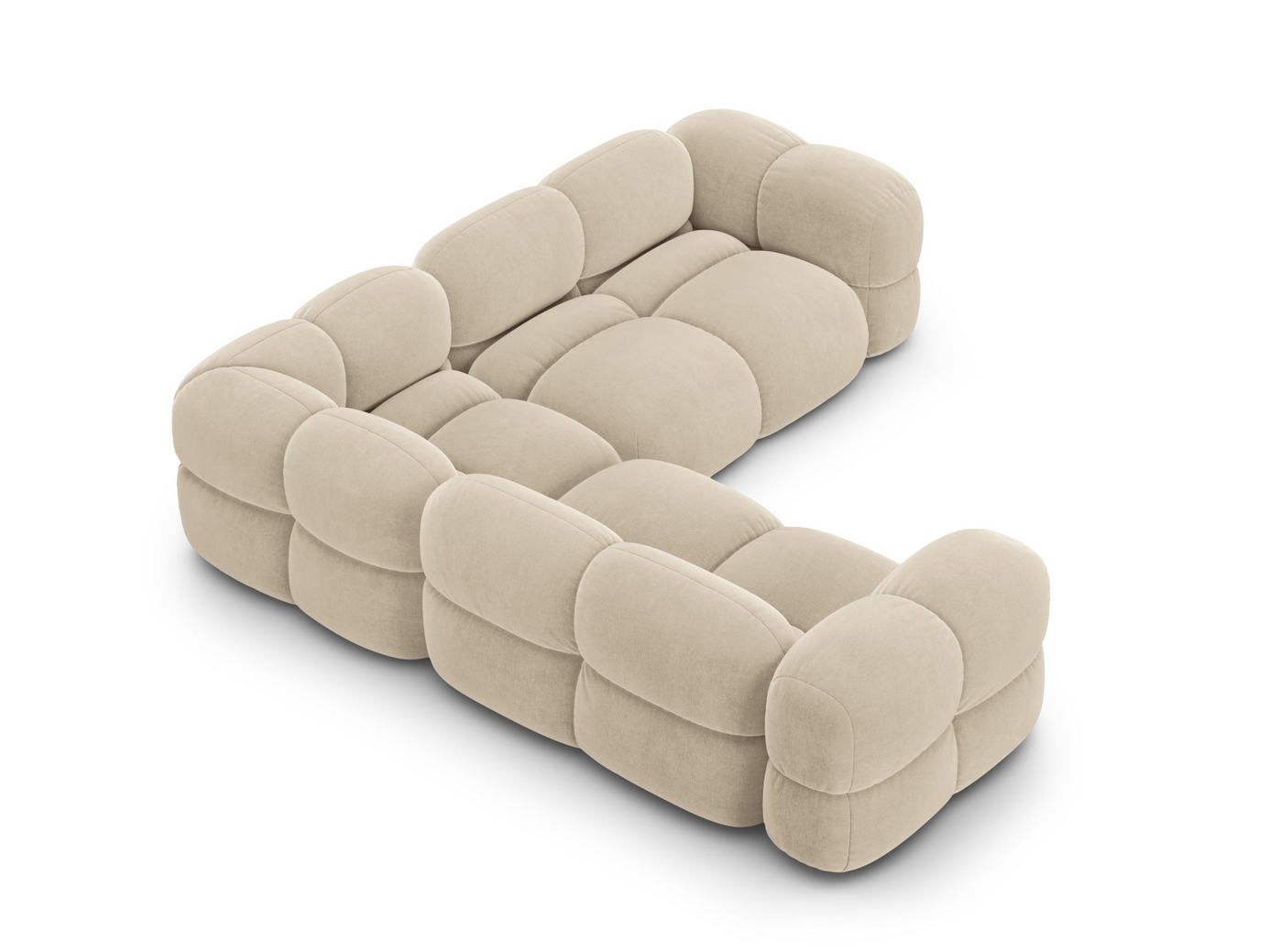 Cosmopolitan Design symmetrisk fløyelshjørnesofa, "Loretto", 4-seter, 250 × 250 × 68 cm, Vogue, svarte plastben