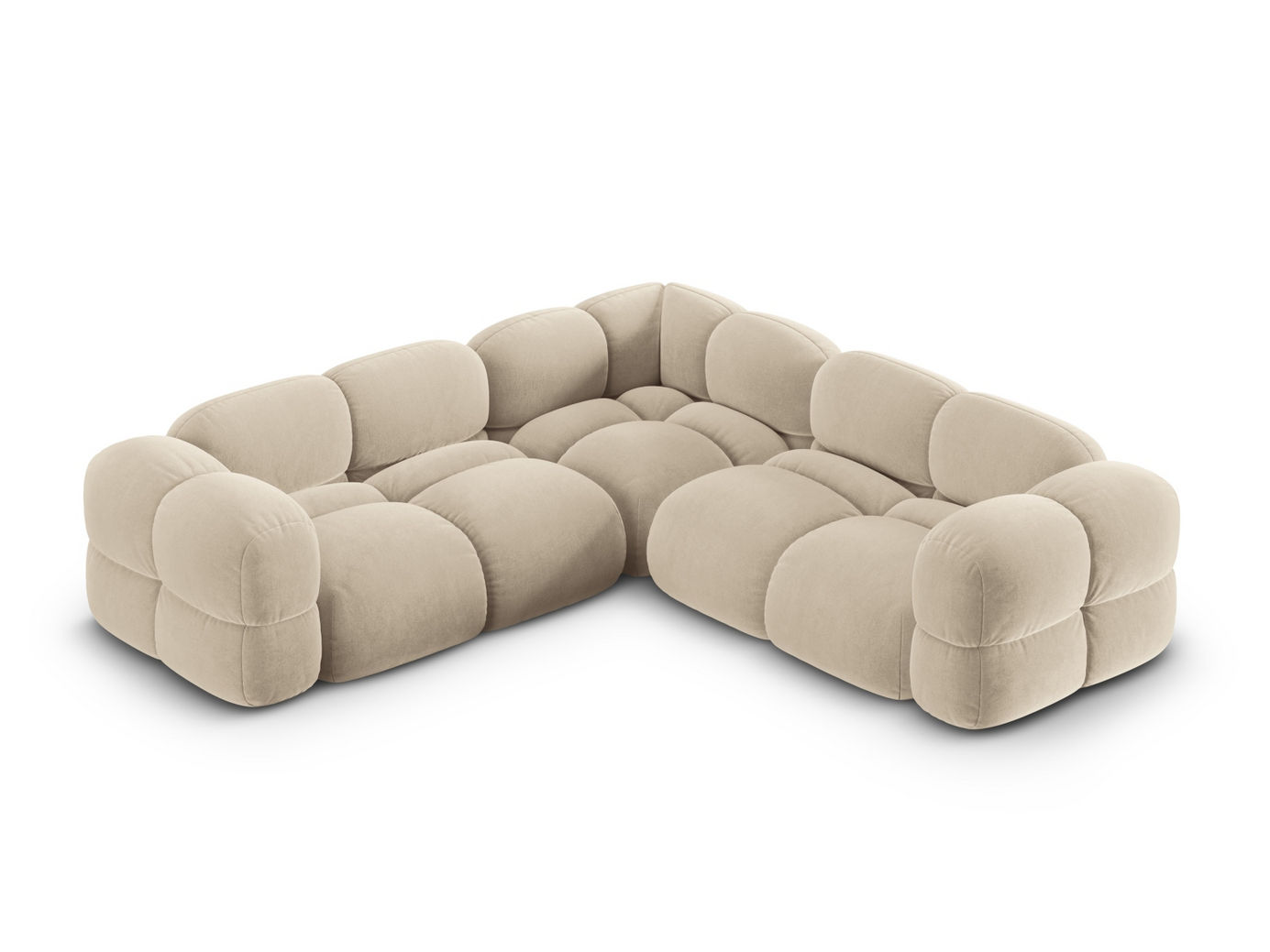 Cosmopolitan Design symmetrisk fløyelshjørnesofa, "Loretto", 4-seter, 250 × 250 × 68 cm, Vogue, svarte plastben