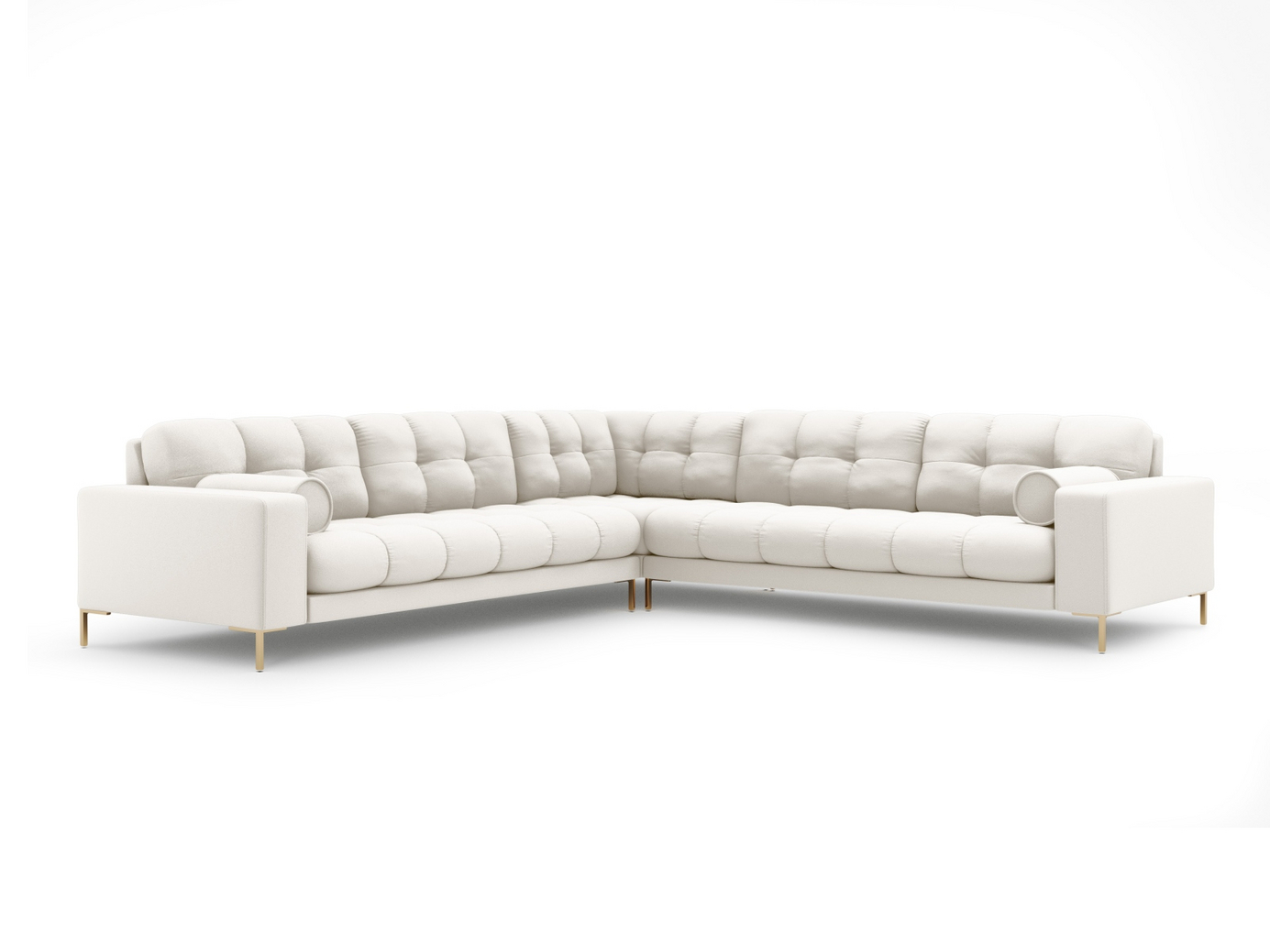 Cosmopolitan Design symmetrisk hjørnesofa, "Bali", 6-seter, 256 × 256 × 75 cm, Neve, gullfargede metallben