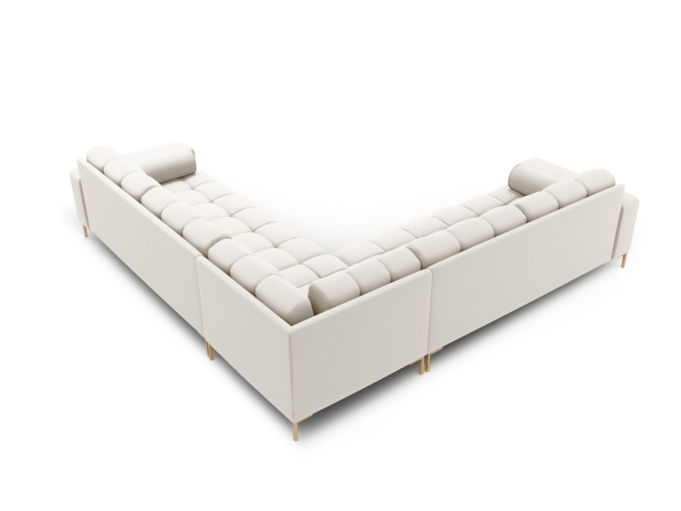 Cosmopolitan Design symmetrisk hjørnesofa, "Bali", 6-seter, 256 × 256 × 75 cm, Neve, gullfargede metallben