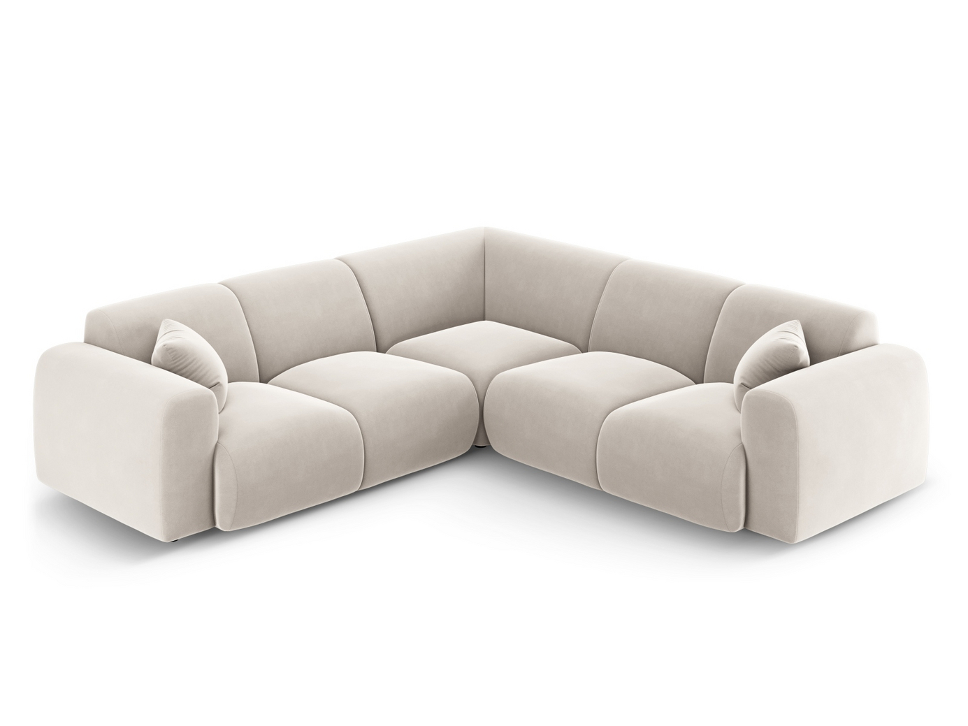 Cosmopolitan Design symmetrisk fløyelshjørnesofa, "Nolio", 5-seter, 252 × 252 × 72 cm, Casino, svarte plastben