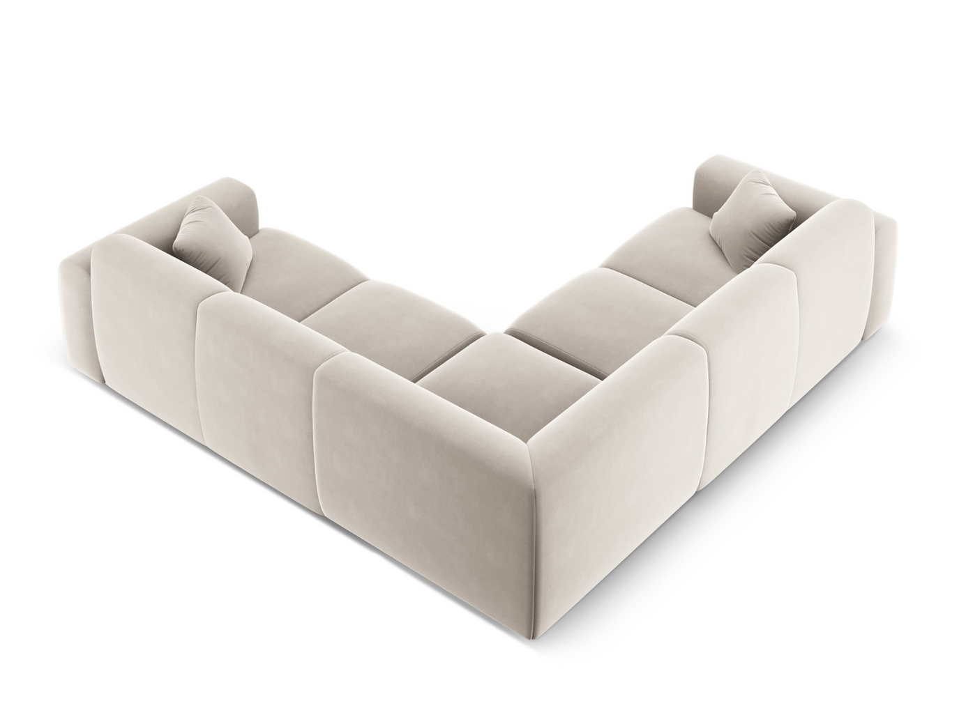 Cosmopolitan Design symmetrisk fløyelshjørnesofa, "Nolio", 5-seter, 252 × 252 × 72 cm, Casino, svarte plastben