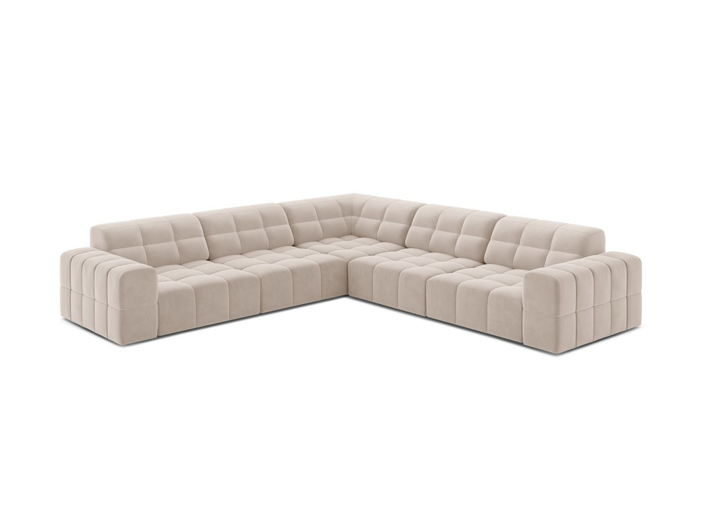 Cosmopolitan Design symmetrisk fløyelshjørnesofa, "Chicago", 4-seter, 285 × 285 × 78 cm, Venus, svarte plastben