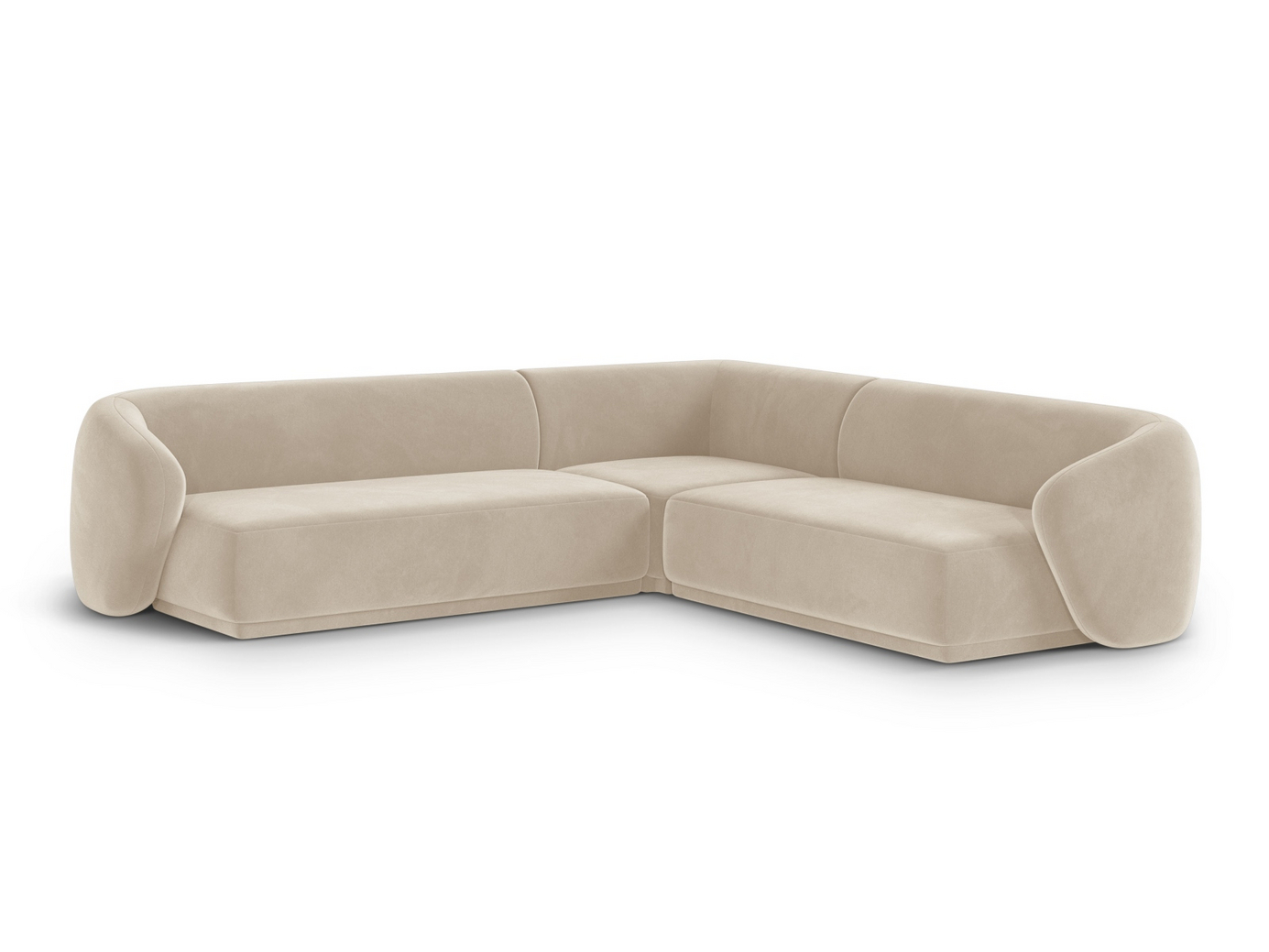 Cosmopolitan Design symmetrisk fløyelshjørnesofa, "Gomera", 5-seter, 256 × 256 × 74 cm, Salvador, svarte plastben