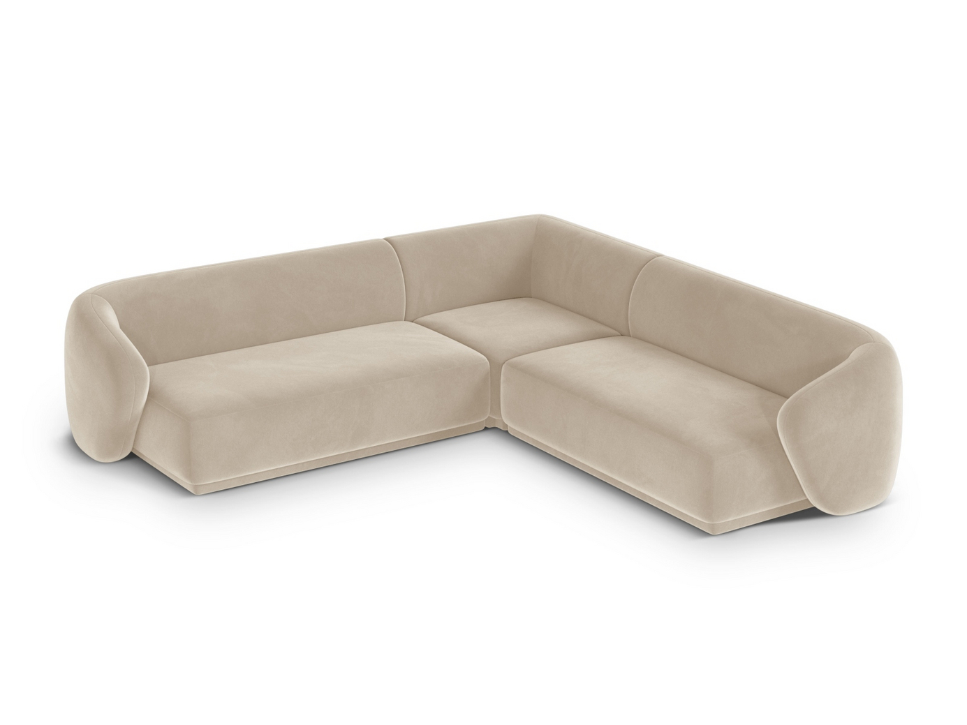 Cosmopolitan Design symmetrisk fløyelshjørnesofa, "Gomera", 5-seter, 256 × 256 × 74 cm, Salvador, svarte plastben