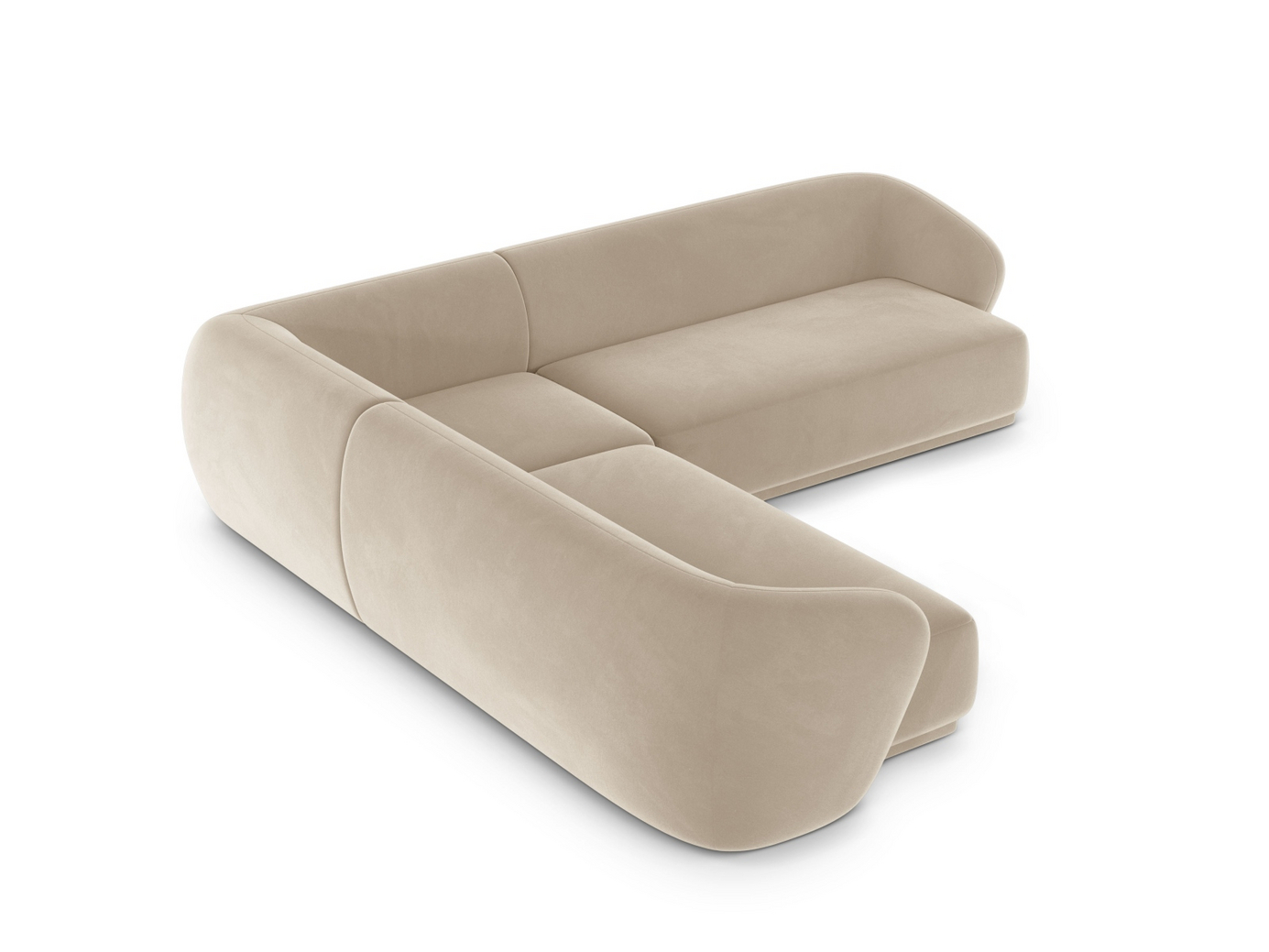 Cosmopolitan Design symmetrisk fløyelshjørnesofa, "Gomera", 5-seter, 256 × 256 × 74 cm, Salvador, svarte plastben