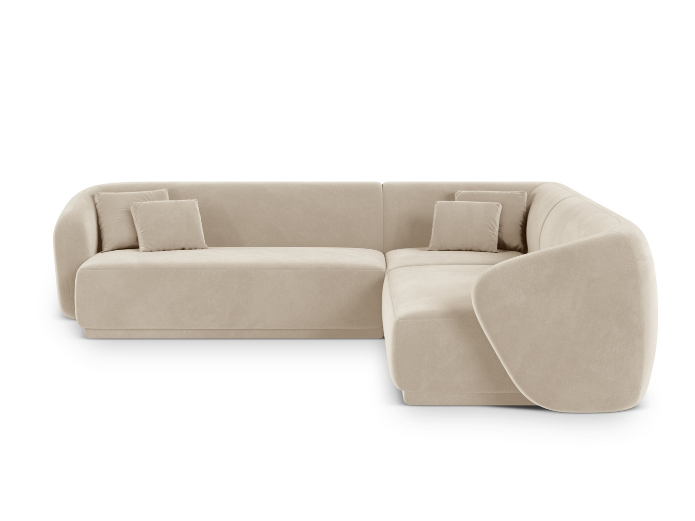 Cosmopolitan Design symmetrisk fløyelshjørnesofa, "Gomera", 5-seter, 256 × 256 × 74 cm, Salvador, svarte plastben