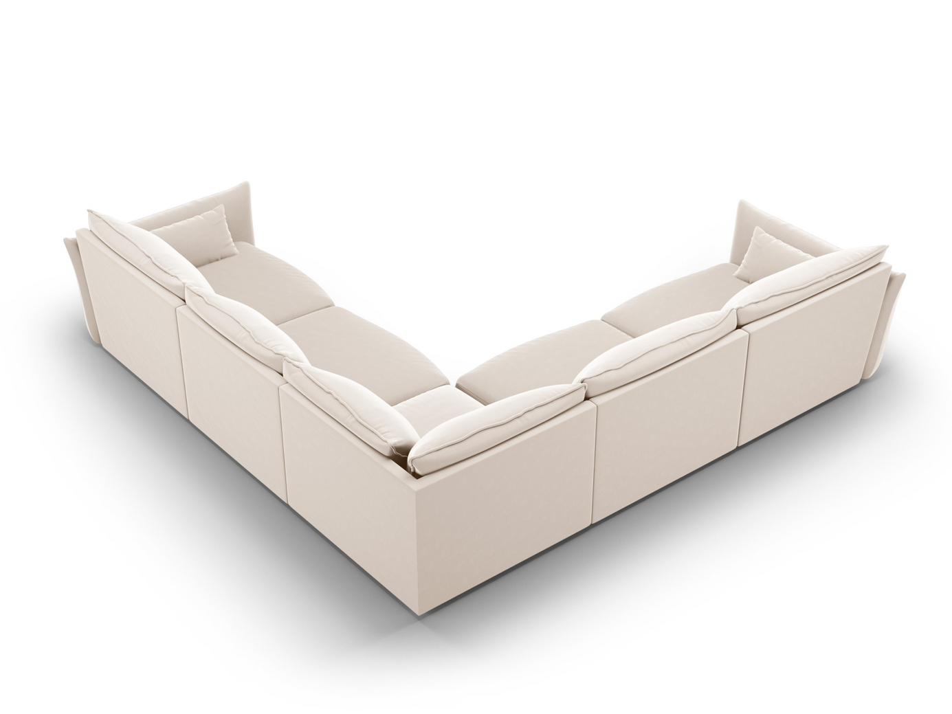 Cosmopolitan Design symmetrisk fløyelshjørnesofa, "Matera", 7-seter, 286 × 286 × 85 cm, Salvador, svarte plastben