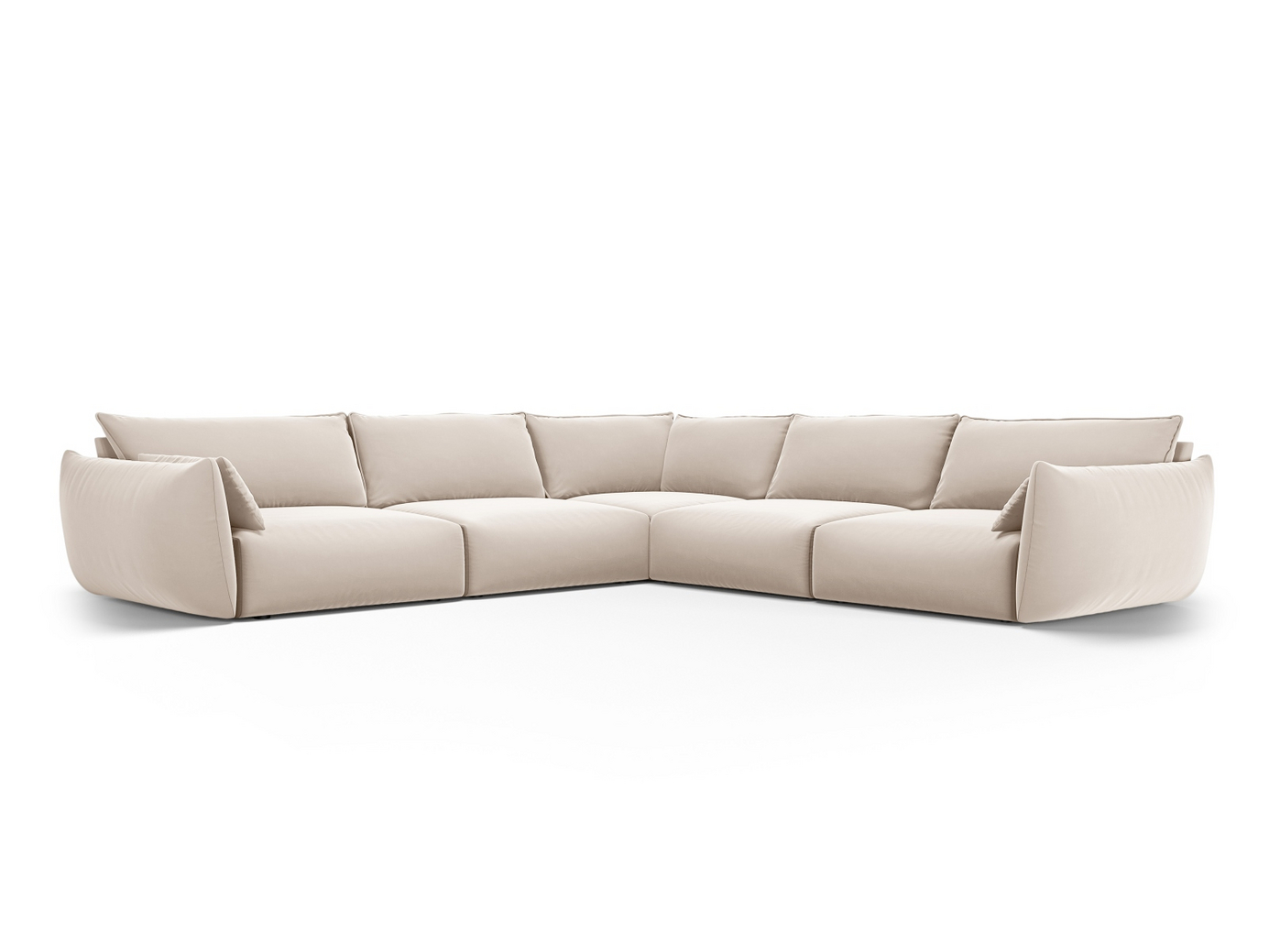 Cosmopolitan Design symmetrisk fløyelshjørnesofa, "Matera", 7-seter, 286 × 286 × 85 cm, Salvador, svarte plastben