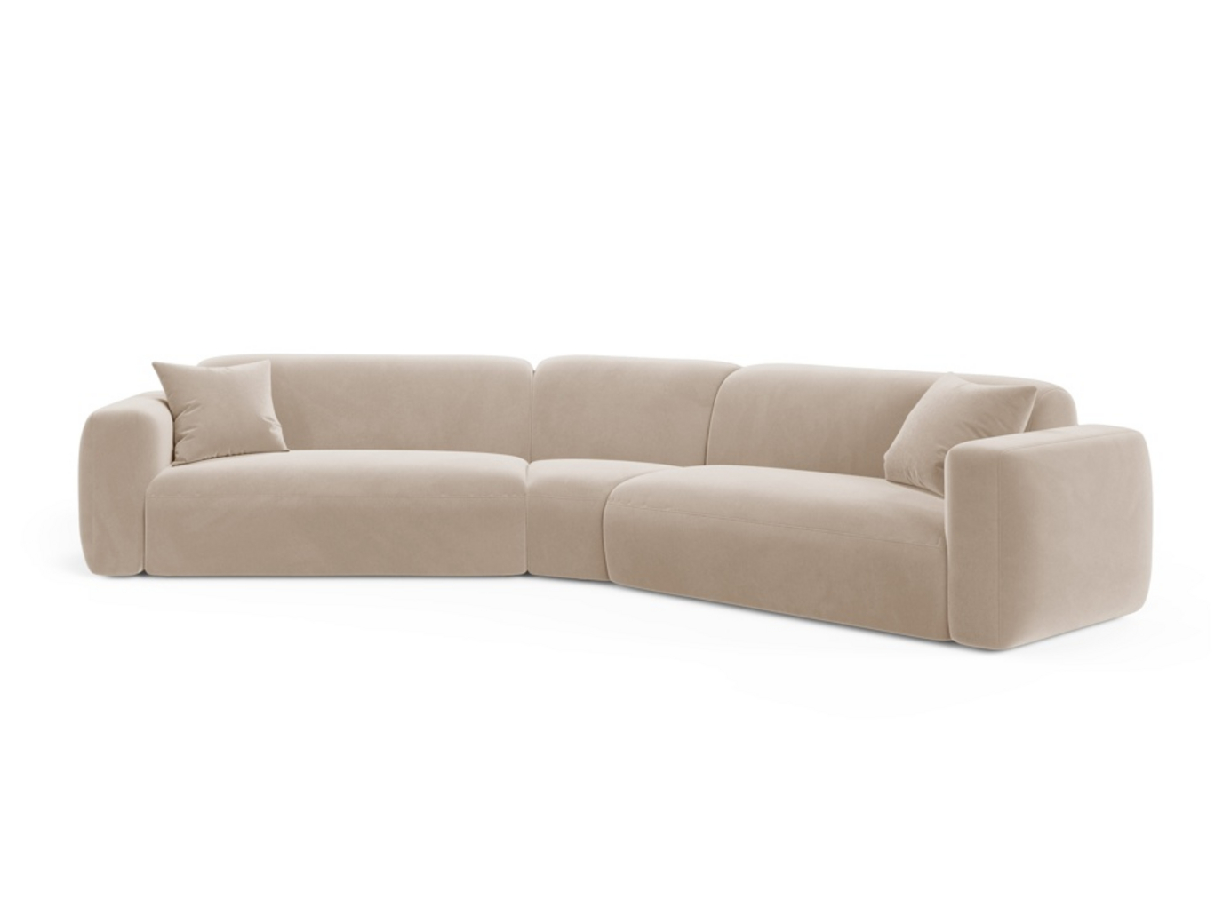 Cosmopolitan Design symmetrisk fløyelsmodulhjørnesofa, "Strino", 3-seter, 344 × 210 × 78 cm, Salvador, svarte plastben