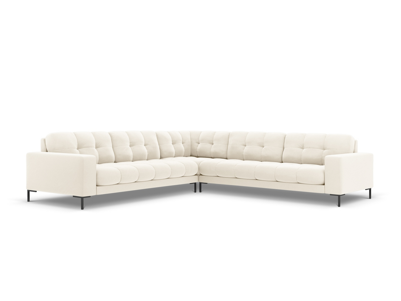 Cosmopolitan Design symmetrisk fløyelshjørnesofa, "Bali", 6-seter, 256 × 256 × 75 cm, Bluvel, svarte metallben