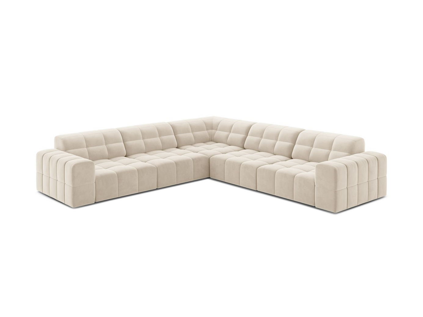Cosmopolitan Design symmetrisk fløyelshjørnesofa, "Chicago", 4-seter, 285 × 285 × 78 cm, Bluvel, svarte plastben