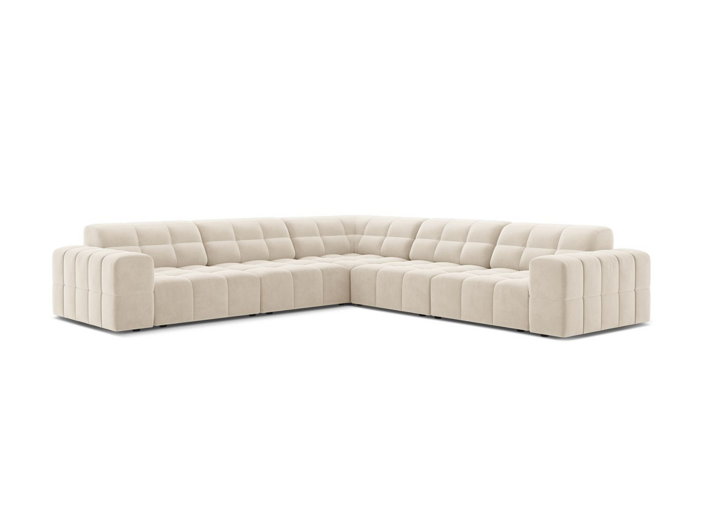Cosmopolitan Design symmetrisk fløyelshjørnesofa, "Chicago", 4-seter, 285 × 285 × 78 cm, Bluvel, svarte plastben