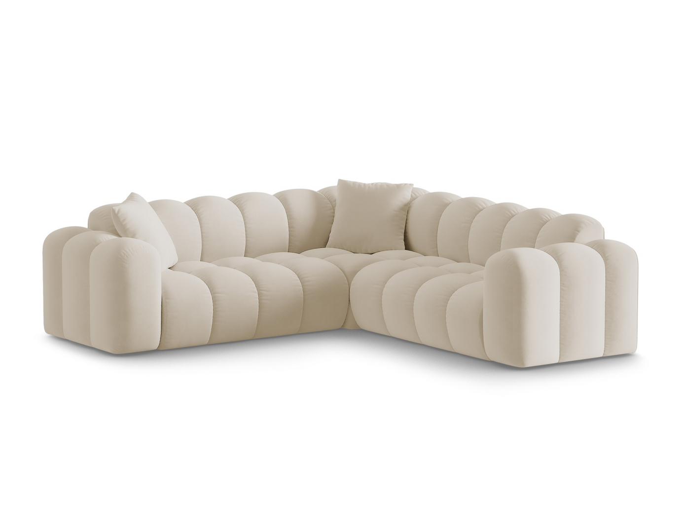 Cosmopolitan Design symmetrisk fløyelshjørnesofa, "Treno", 3-seter, 240 × 240 × 70 cm, Bluvel, svarte plastben
