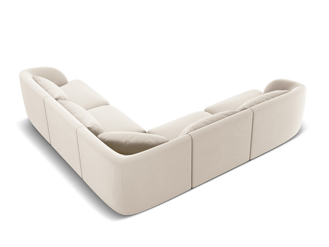 Cosmopolitan Design vendbar fløyelshjørnesofa, "Tulum", 5-seter, 255 × 255 × 70 cm, Bluvel, svarte plastben