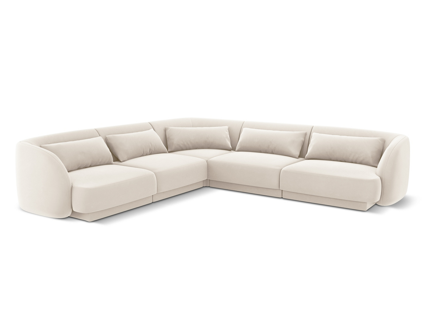 Cosmopolitan Design vendbar fløyelshjørnesofa, "Tulum", 5-seter, 255 × 255 × 70 cm, Bluvel, svarte plastben