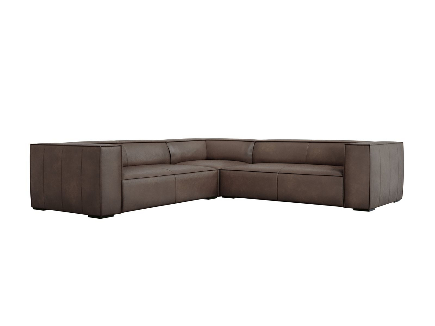 Cosmopolitan Design symmetrisk ekte skinn hjørnesofa, "Turin", 5-seter, 280 × 280 × 68 cm, Granada, ben i svart bøk
