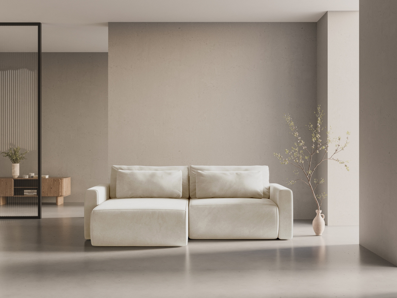 Cosmopolitan Design vendbar fløyelshjørnesovesofa med oppbevaring, "Belfast", 3-seter, 240 × 149 × 84 cm, Magic Velvet, svarte plastben
