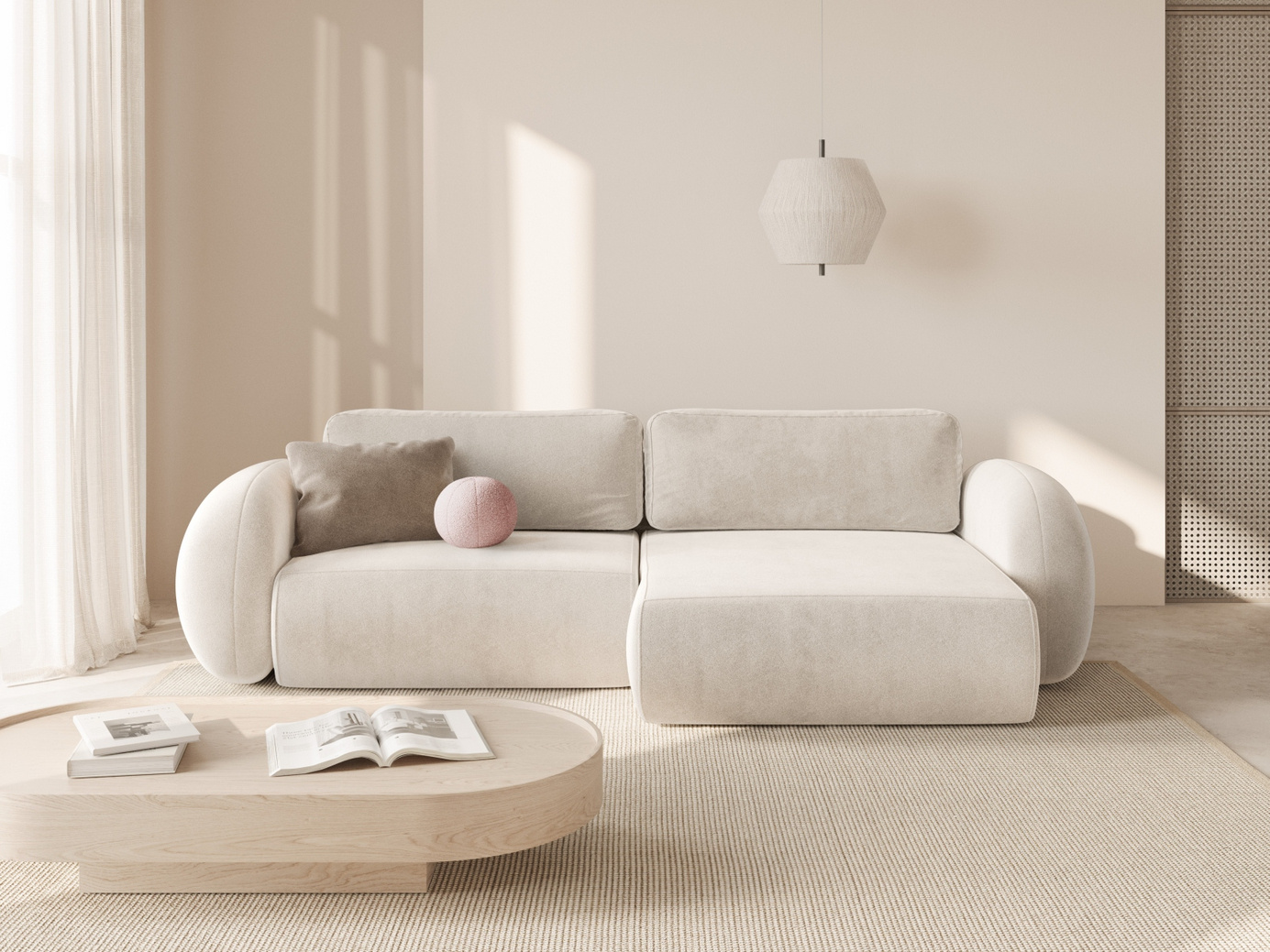 Cosmopolitan Design vendbar fløyelshjørnesovesofa med oppbevaring, "Tonale", 4-seter, 262 × 149 × 88 cm, Magic Velvet, svarte plastben