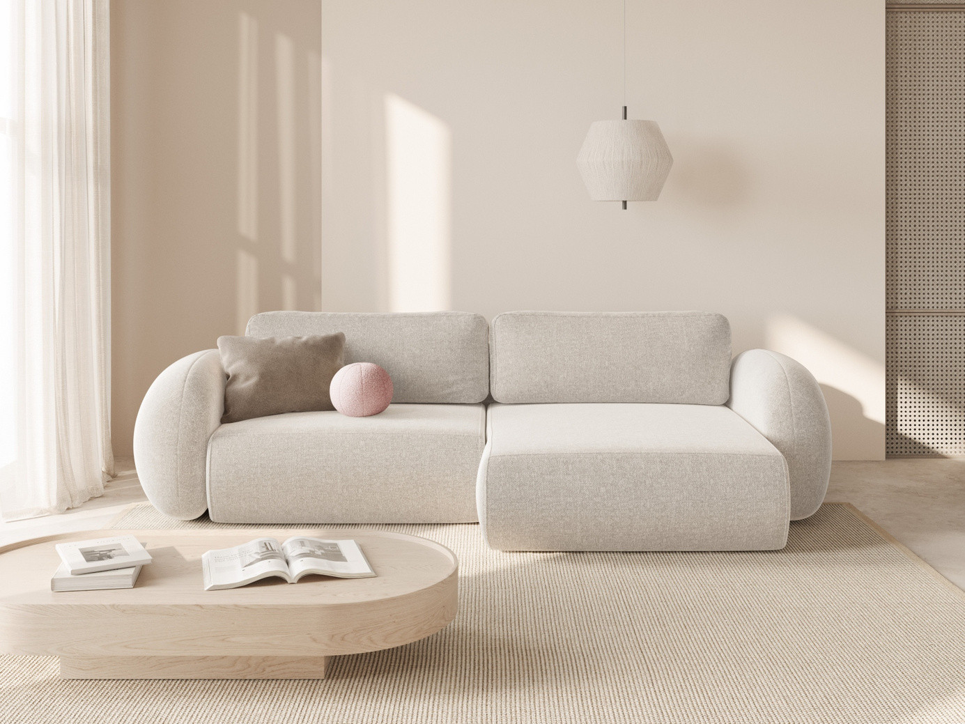 Cosmopolitan Design vendbar hjørnesovesofa med oppbevaring, "Tonale", 4-seter, 262 × 149 × 88 cm, Eden 10, svarte plastben