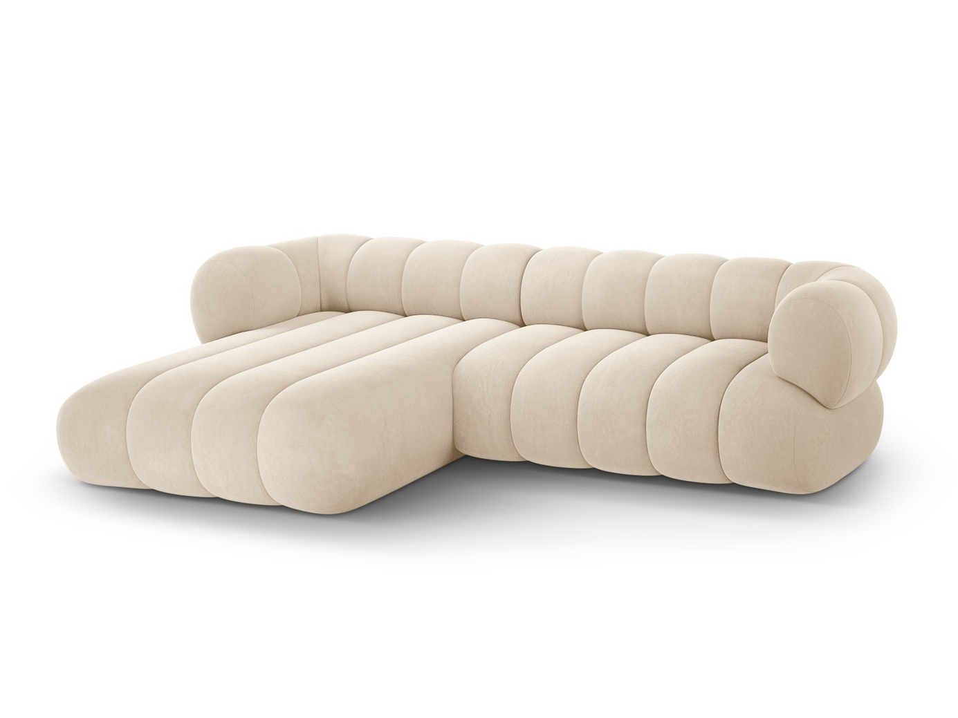 Cosmopolitan Design venstrevendt fløyelshjørnesofa, "Koge", 5-seter, 270 × 165 × 70 cm, Vogue, svarte plastben