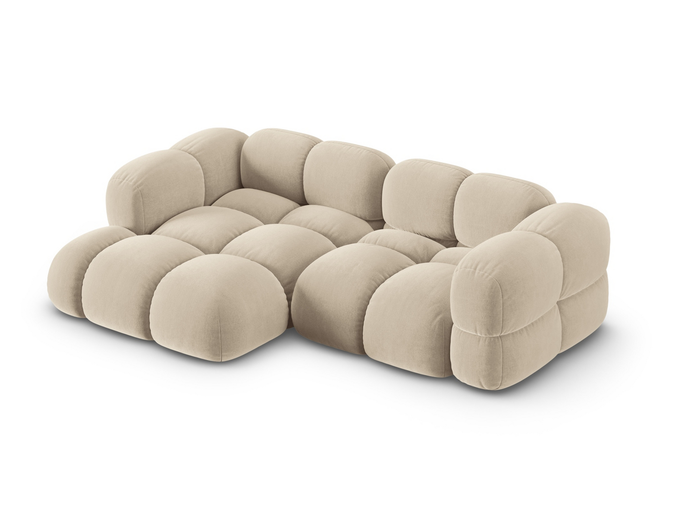 Cosmopolitan Design venstrevendt fløyelshjørnesofa, "Loretto", 3-seter, 250 × 147 × 68 cm, Vogue, svarte plastben